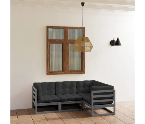 4-Daļīgs Dārza Atpūtas Mēbeļu Komplekts Ar Matračiem, Priede Vidaxl