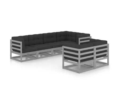 7-Daļīgs Dārza Atpūtas Mēbeļu Komplekts Ar Pelēkiem Matračiem Vidaxl