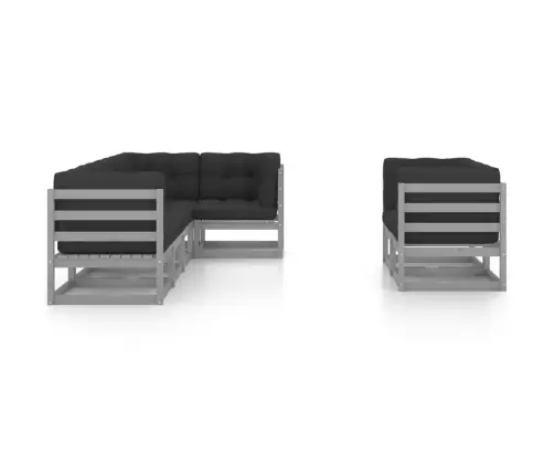 7-Daļīgs Dārza Atpūtas Mēbeļu Komplekts Ar Pelēkiem Matračiem Vidaxl