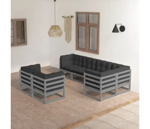 7-Daļīgs Dārza Atpūtas Mēbeļu Komplekts Ar Pelēkiem Matračiem Vidaxl