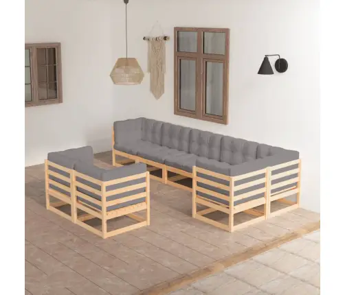 8-Osaline Aiamööbli Komplekt Patjadega, Männipuit