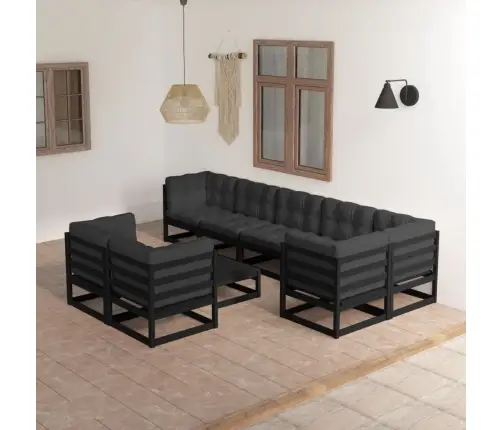 9-Daļīgs Dārza Atpūtas Mēbeļu Komplekts Ar Pelēkiem Matračiem Vidaxl