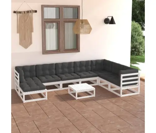 9-Daļīgs Dārza Atpūtas Mēbeļu Komplekts Ar Pelēkiem Matračiem Vidaxl