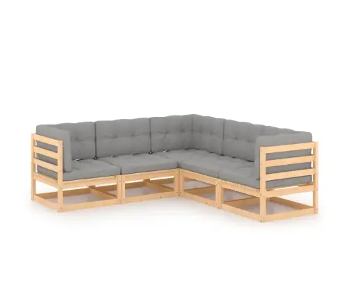 5-Daļīgs Dārza Mēbeļu Komplekts Ar Matračiem, Priedes Koks Vidaxl