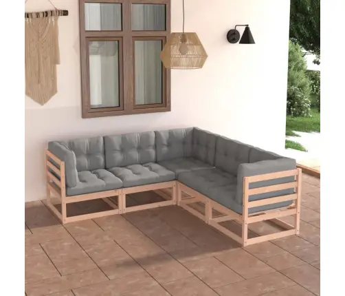 5-Daļīgs Dārza Mēbeļu Komplekts Ar Matračiem, Priedes Koks Vidaxl