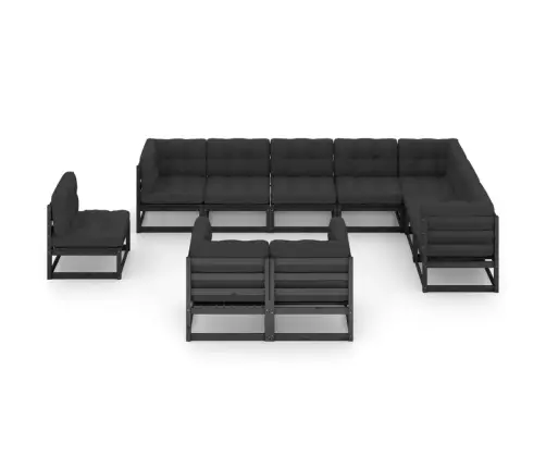 Sodo Komplektas Su Pagalvėmis, 10 Dalių, Juodas, Pušies Masyvas