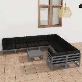 10-Daļīgs Dārza Atpūtas Mēbeļu Komplekts Ar Matračiem, Priede Vidaxl