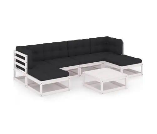 7-Osaline Aiamööbli Komplekt Istmepatjadega, Valge, Männipuit