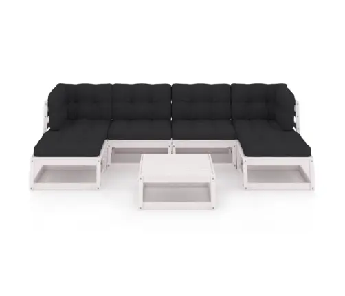 7-Osaline Aiamööbli Komplekt Istmepatjadega, Valge, Männipuit