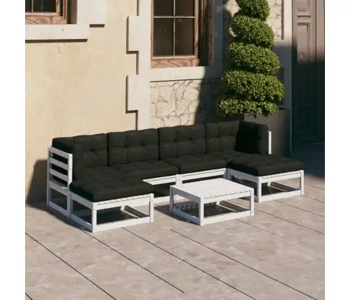 7-Osaline Aiamööbli Komplekt Istmepatjadega, Valge, Männipuit