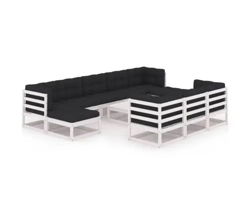 11-Daļīgs Dārza Atpūtas Mēbeļu Komplekts Ar Matračiem, Priede Vidaxl