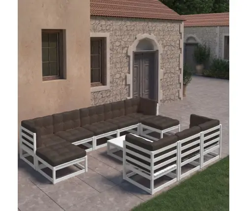 11-Daļīgs Dārza Atpūtas Mēbeļu Komplekts Ar Matračiem, Priede Vidaxl