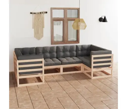 6-Daļīgs Dārza Mēbeļu Komplekts Ar Matračiem, Priedes Koks Vidaxl