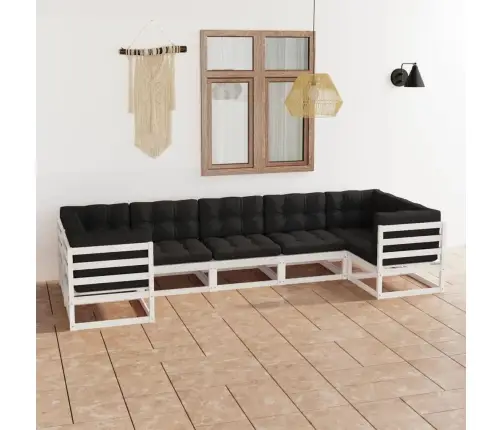 7-Osaline Aiamööbli Komplekt Istmepatjadega, Valge, Männipuit