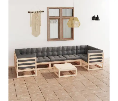 8-Osaline Aiamööbli Komplekt Patjadega, Männipuit