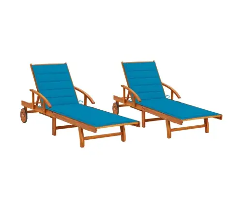 Saulės Gultai Su Čiužinukais, 2Vnt., Akacijos Medienos Masyvas