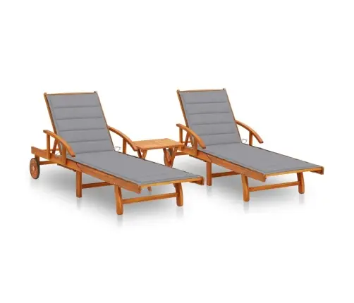 Sauļošanās Zviļņi Ar Galdiņu, Matračiem, 2 Gab., Akācijas Koks Vidaxl