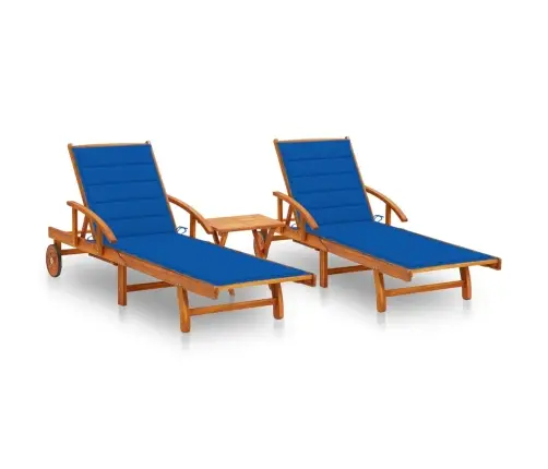 2-Osaline Lamamistoolide Komplekt Laua Ja Patjadega, Akaatsiapuit 2-Osaline Lamamistoolide Komplekt Laua Ja Patjadega, Akaatsiapuit