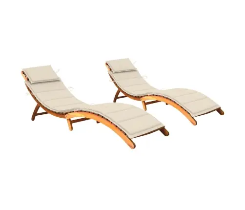 Sauļošanās Zviļņi Ar Matračiem, 2 Gab., Akācijas Masīvkoks Vidaxl