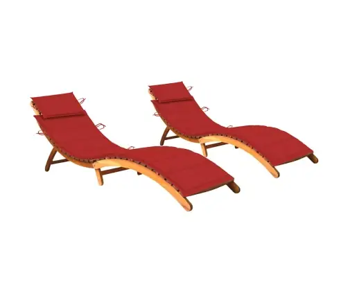 Sauļošanās Zviļņi Ar Matračiem, 2 Gab., Akācijas Masīvkoks Vidaxl