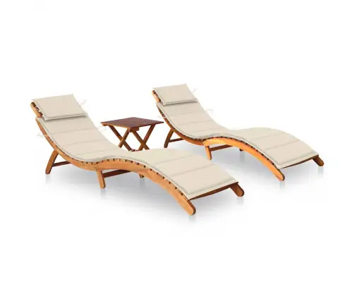 Sauļošanās Zviļņi Ar Galdiņu, Matračiem, 2 Gab., Akācijas Koks Vidaxl