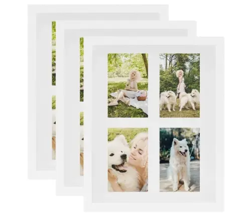 3D Foto Rāmji, 3 Gab., Balti, 28X35 Cm, 4X(10X15 Cm) Attēliem Vidaxl