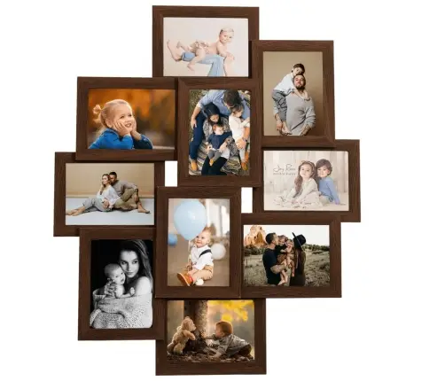 Kolāžas Foto Rāmis, 10X(10X15 Cm) Attēliem, Tumši Brūns Mdf Vidaxl