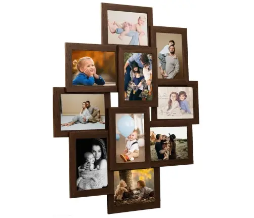 Kolāžas Foto Rāmis, 10X(13X18 Cm) Attēliem, Tumši Brūns Mdf Vidaxl