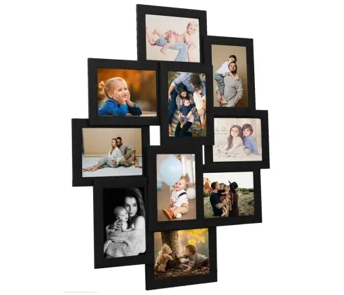 Kolāžas Foto Rāmis, 10X(10X15 Cm) Attēliem, Melns Mdf Vidaxl