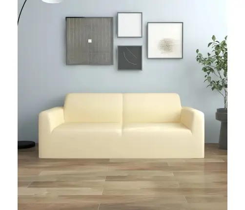 Elastīgs Dīvāna Pārvalks, Divvietīgs, Krēmkrāsas Poliesters Vidaxl