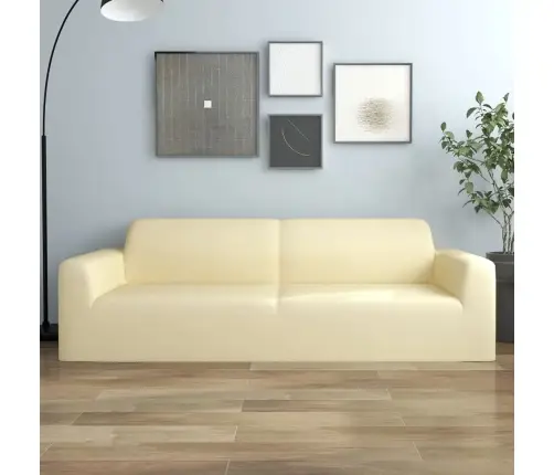 Elastīgs Dīvāna Pārvalks, Trīsvietīgs, Krēmkrāsas Poliesters Vidaxl