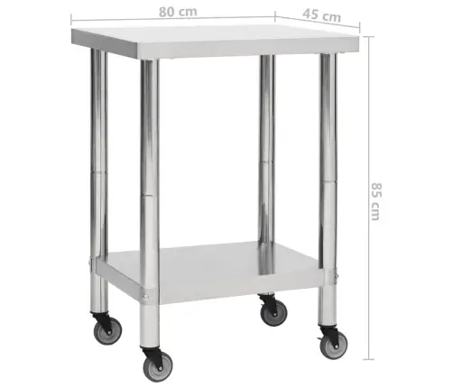 Köögi Töölaud Ratastega, 80X45X85 cm Roostevaba Teras