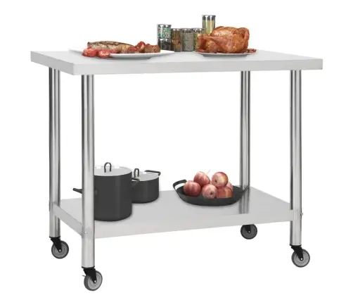 Köögi Töölaud Ratastega, 100X45X85 cm Roostevaba Teras