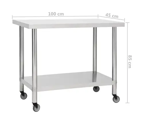 Köögi Töölaud Ratastega, 100X45X85 cm Roostevaba Teras