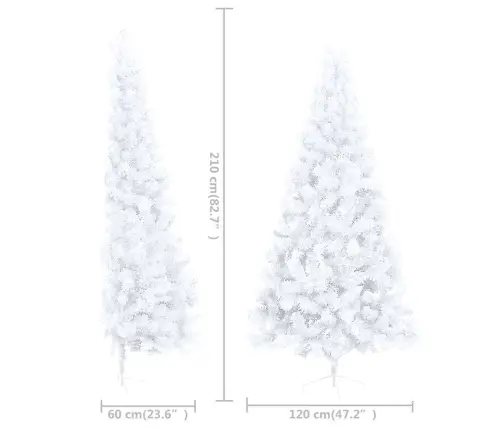 Valgustusega Poolik Kunstkuusk Alusega, Valge, 210 Cm