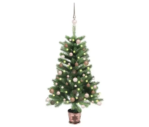 Izgaismota Ziemassvētku Egle Ar Rotājumiem, Zaļa, 65 Cm Vidaxl