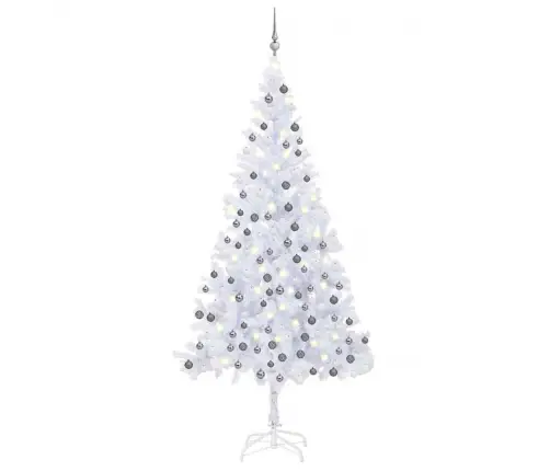 Izgaismota Ziemassvētku Egle Ar Rotājumiem, Balta, L, 240 Cm Vidaxl