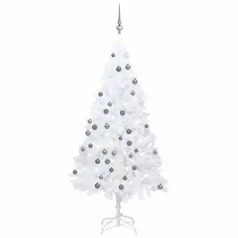 Valgustusega Kunstkuusk Kuulidega, Valge, 120 cm Pvc