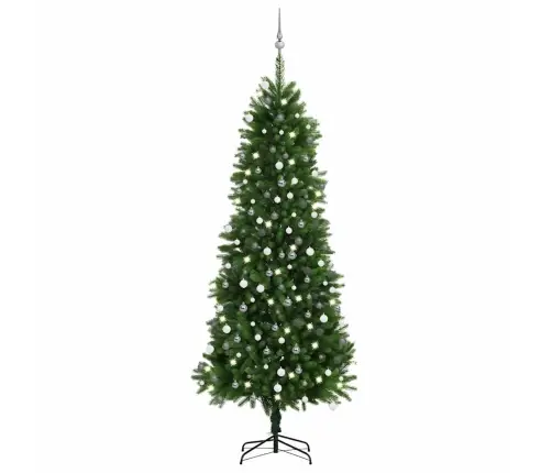 Izgaismota Ziemassvētku Egle Ar Rotājumiem, Zaļa, 240 Cm Vidaxl
