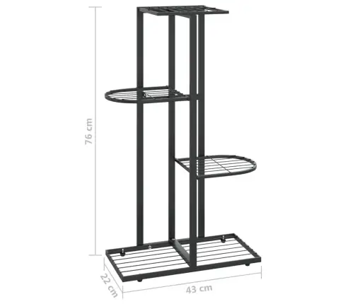 Stovas Augalams, 4 Lentynos, Juodas, 43X22X76cm Metalas
