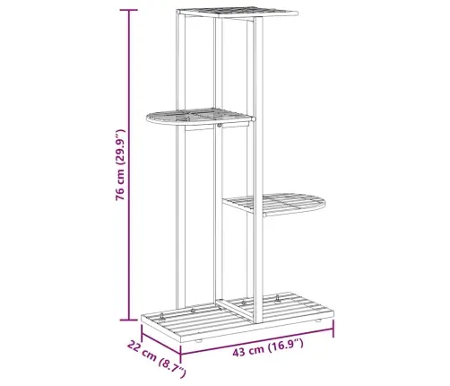 4 Līmeņu Puķu Statīvs, 43X22X76 Cm, Melns Metāls Vidaxl