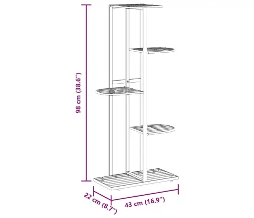 5-Korruseline Lillealus, 43X22X98 cm Valge, Metall