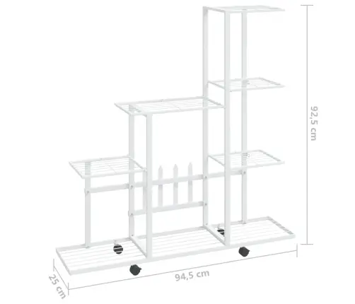 Puķu Statīvs Ar Riteņiem, 94,5X25X92,5 Cm, Balts Metāls Vidaxl