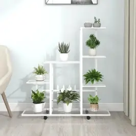 Puķu Statīvs Ar Riteņiem, 94,5X25X92,5 Cm, Balts Metāls Vidaxl
