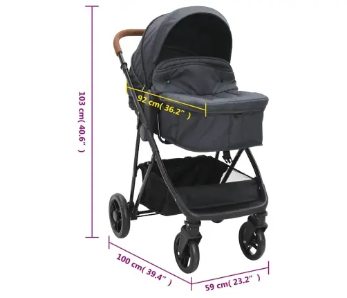 Divi-Vienā Sporta Ratiņi Antracītpelēki Ar Melnu, Tērauds Vidaxl