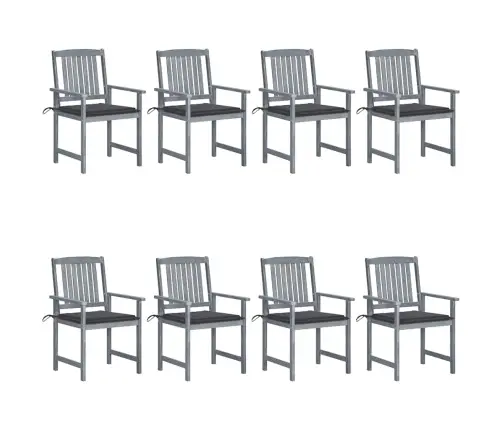 Sodo Kėdės Su Pagalvėlėmis, 8Vnt., Pilkos, Akacijos Masyvas