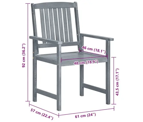 Dārza Krēsli Ar Spilveniem, 8 Gab., Akācijas Masīvkoks, Pelēki Vidaxl