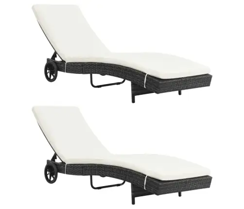 Päevitustoolid 2, Tk Rataste Ja Patjadega, Polürotang, Must