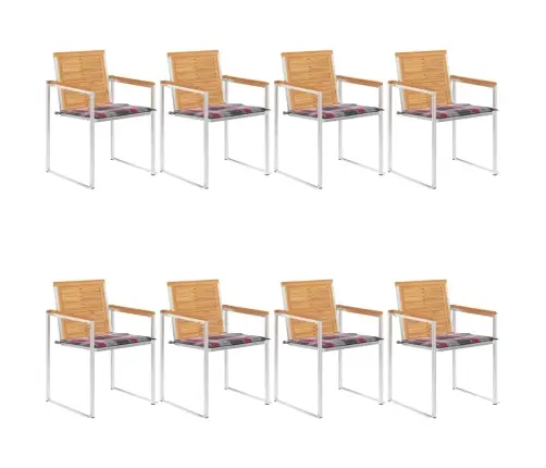 Sodo Kėdės Su Pagalvėlėmis, 8Vnt., Tikmedžio Medienos Masyvas