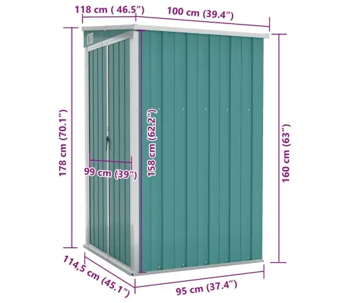 Dārza Šķūnis, Zaļš, 118X100X178 Cm, Cinkots Tērauds Vidaxl